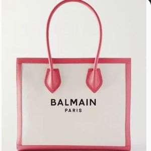 BALMAIN of Paris authentic B-Army hot pink leather and canvas print tote bag